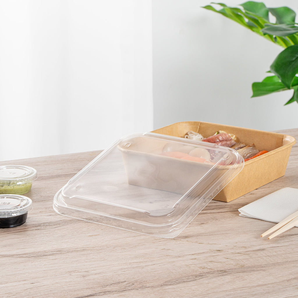 Matsuri Vision Clear PP Plastic Lid - Fits 34 and 45 oz Sushi Containers, Anti-Fog - 100 count box