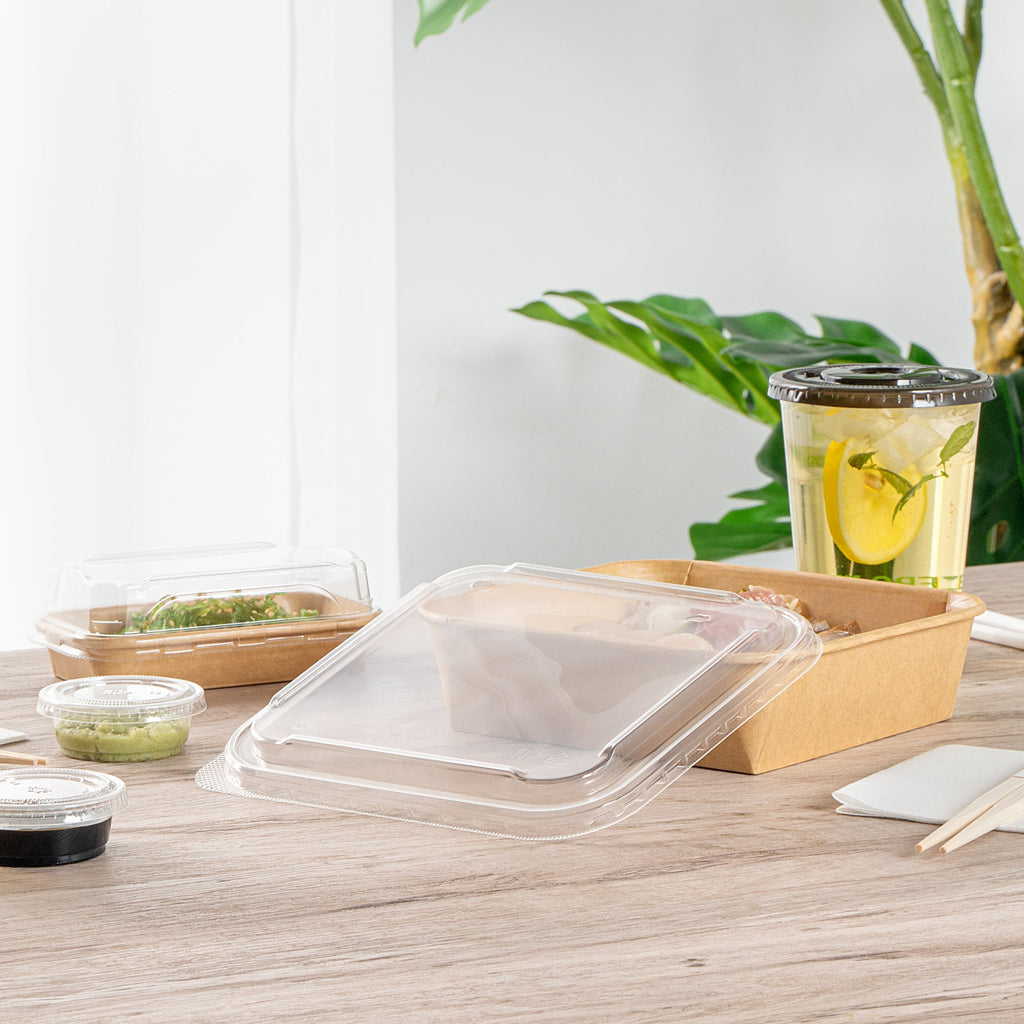 Matsuri Vision Clear PP Plastic Lid - Fits 34 and 45 oz Sushi Containers, Anti-Fog - 100 count box