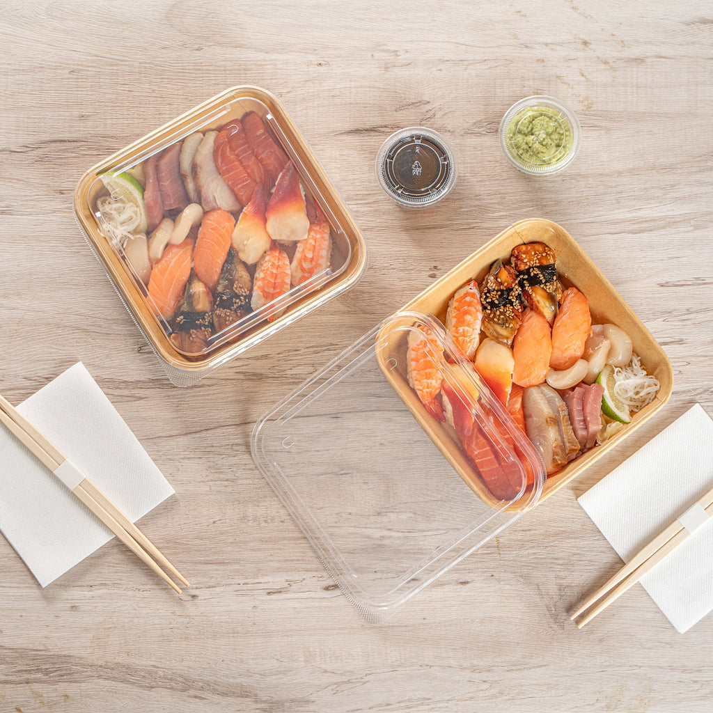 Matsuri Vision Clear PP Plastic Lid - Fits 34 and 45 oz Sushi Containers, Anti-Fog - 100 count box