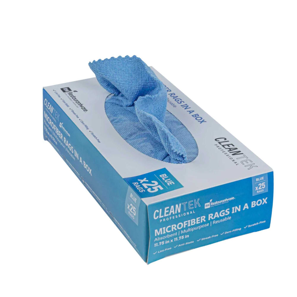 Clean Tek Professional Blue Microfiber Rags In A Box - 11 3/4" x 11 3/4" - 25 count box