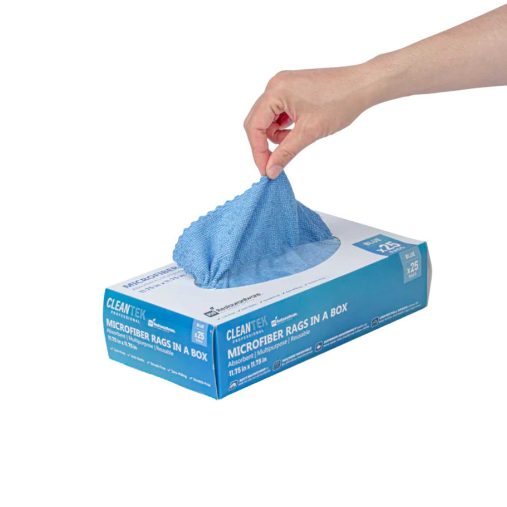 Clean Tek Professional Blue Microfiber Rags In A Box - 11 3/4" x 11 3/4" - 25 count box