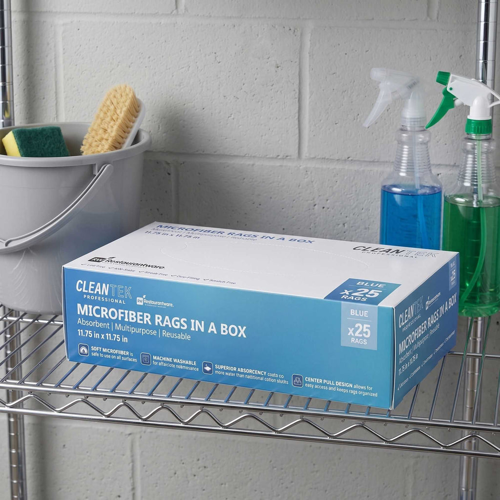 Clean Tek Professional Blue Microfiber Rags In A Box - 11 3/4" x 11 3/4" - 250 count box