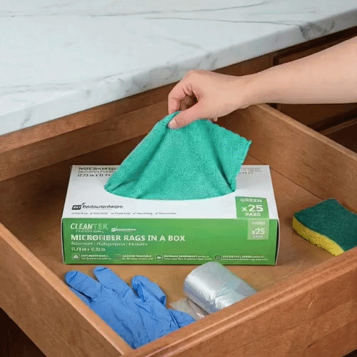 Clean Tek Professional Green Microfiber Rags In A Box - 11 3/4" x 11 3/4" - 250 count box