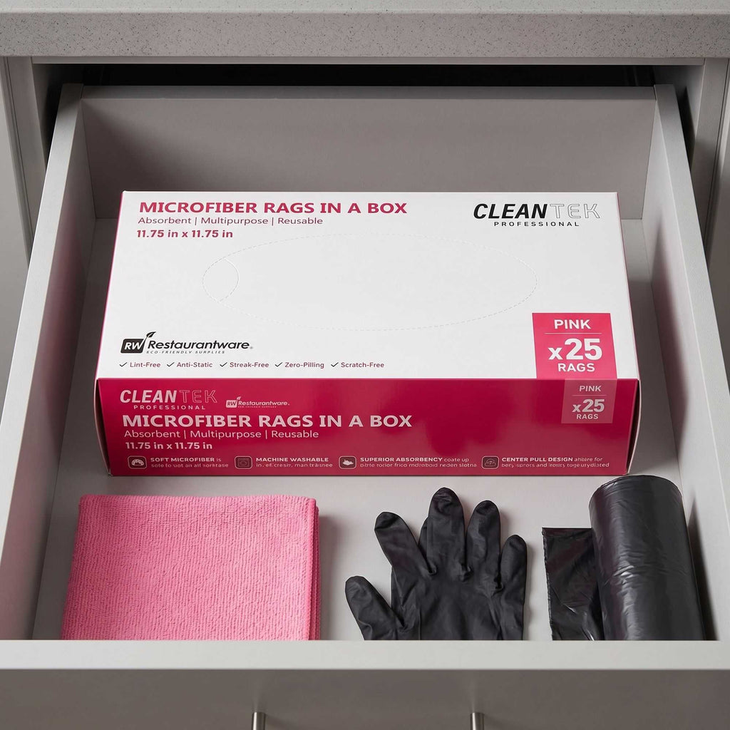 Clean Tek Professional Pink Microfiber Rags In A Box - 11 3/4" x 11 3/4" - 25 count box