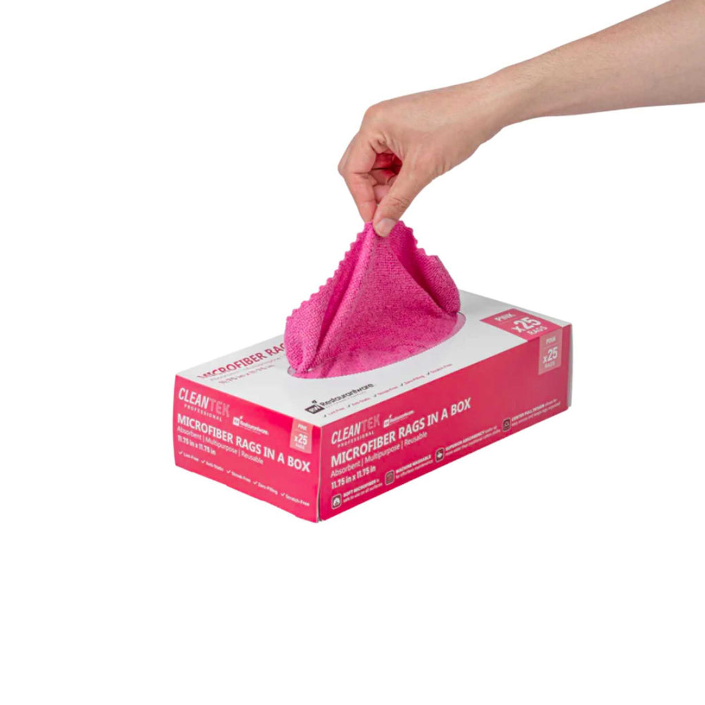 Clean Tek Professional Pink Microfiber Rags In A Box - 11 3/4" x 11 3/4" - 250 count box