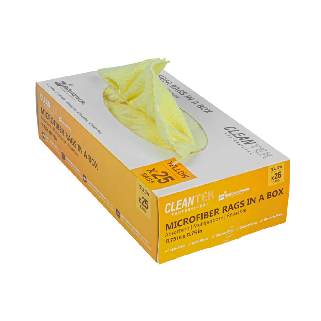 Clean Tek Professional Yellow Microfiber Rags In A Box - 11 3/4" x 11 3/4" - 250 count box