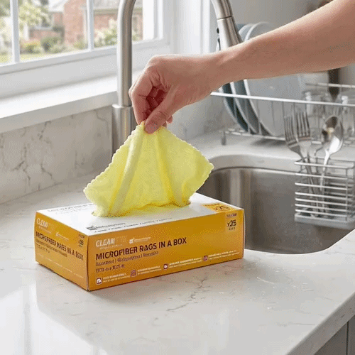 Clean Tek Professional Yellow Microfiber Rags In A Box - 11 3/4" x 11 3/4" - 25 count box