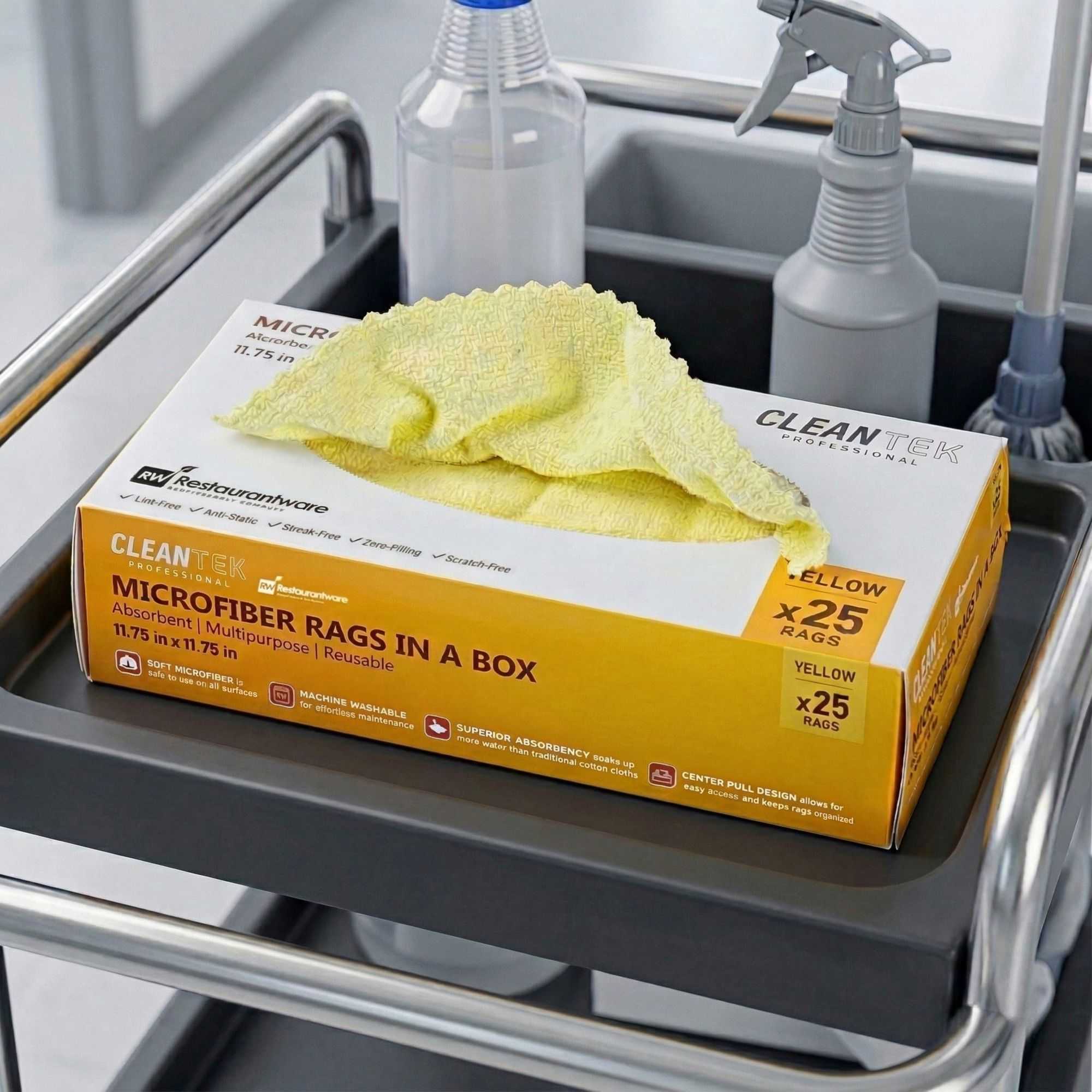 Clean Tek Professional Yellow Microfiber Rags In A Box - 11 3/4" x 11 3/4" - 250 count box