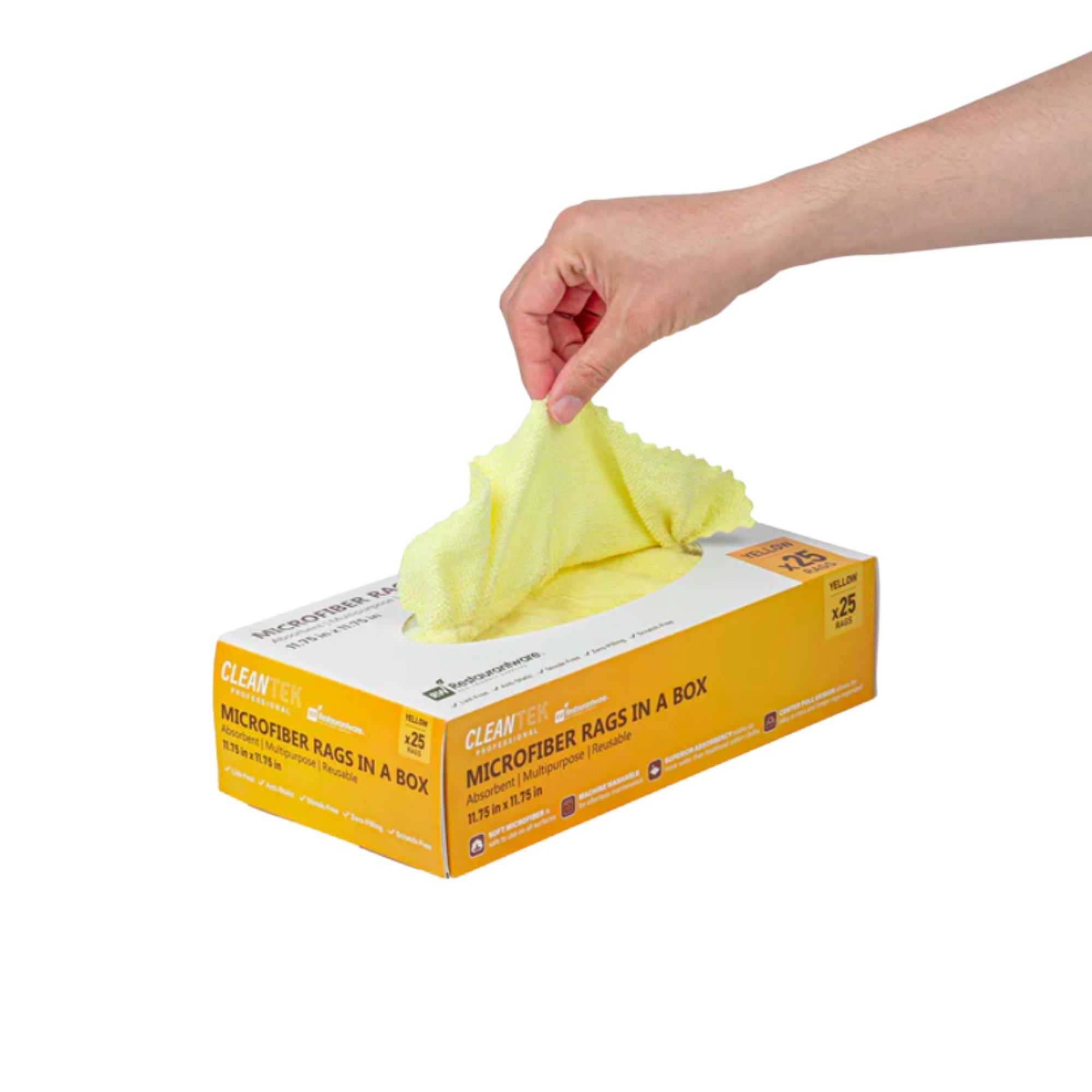 Clean Tek Professional Yellow Microfiber Rags In A Box - 11 3/4" x 11 3/4" - 250 count box