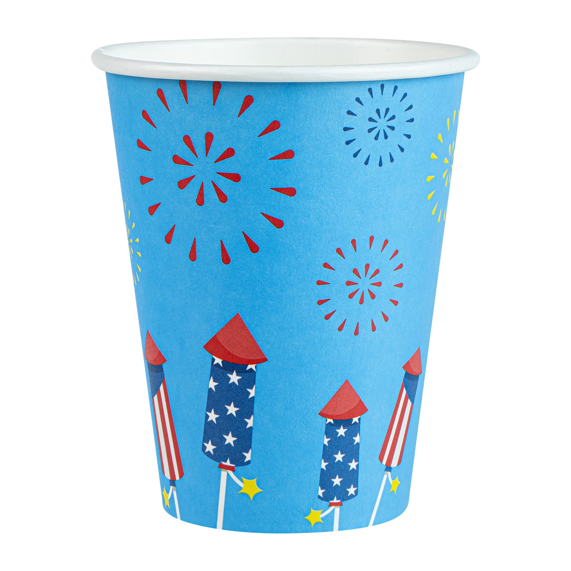 Restpresso 12 oz 4th of July Paper Single Wall Coffee Cup - with White Lid - 3 1/2" x 3 1/2" x 4 3/4" - 20 count box