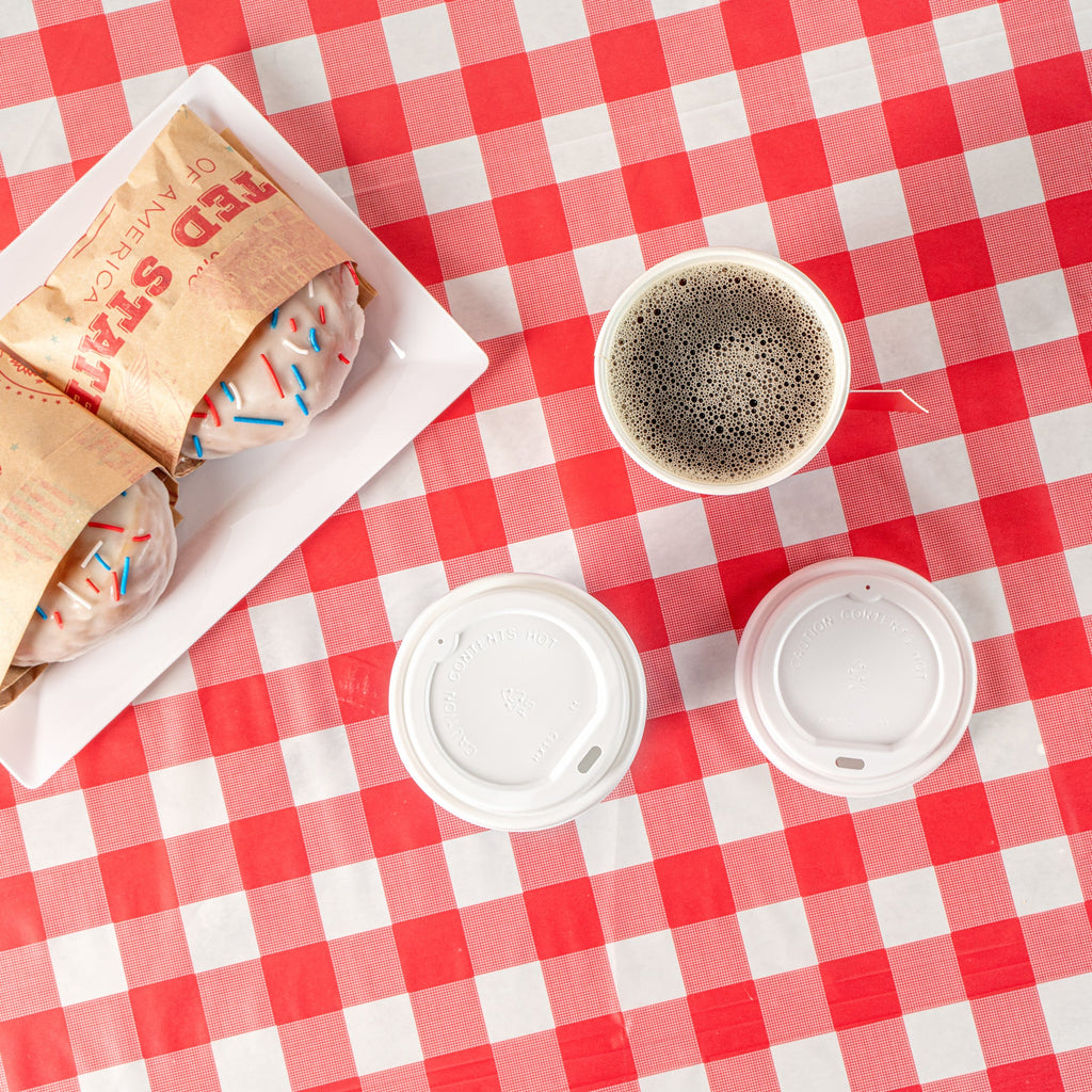 Restpresso 12 oz 4th of July Paper Single Wall Coffee Cup - with White Lid - 3 1/2" x 3 1/2" x 4 3/4" - 20 count box