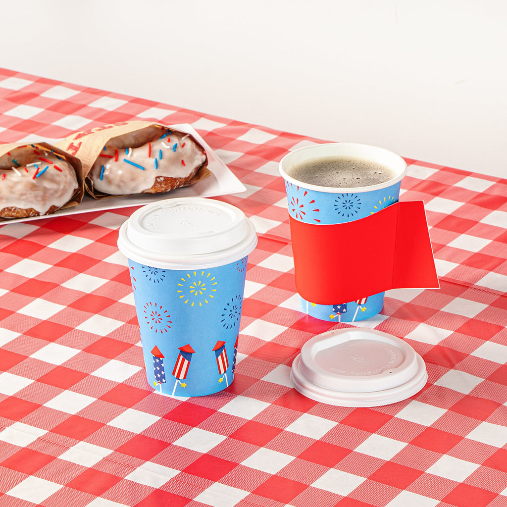 Restpresso 12 oz 4th of July Paper Single Wall Coffee Cup - with White Lid - 3 1/2" x 3 1/2" x 4 3/4" - 400 count box