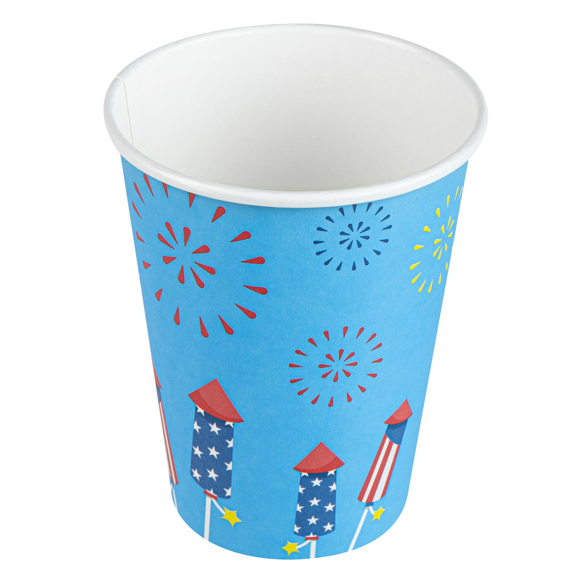 Restpresso 12 oz 4th of July Paper Single Wall Coffee Cup - with White Lid - 3 1/2" x 3 1/2" x 4 3/4" - 400 count box