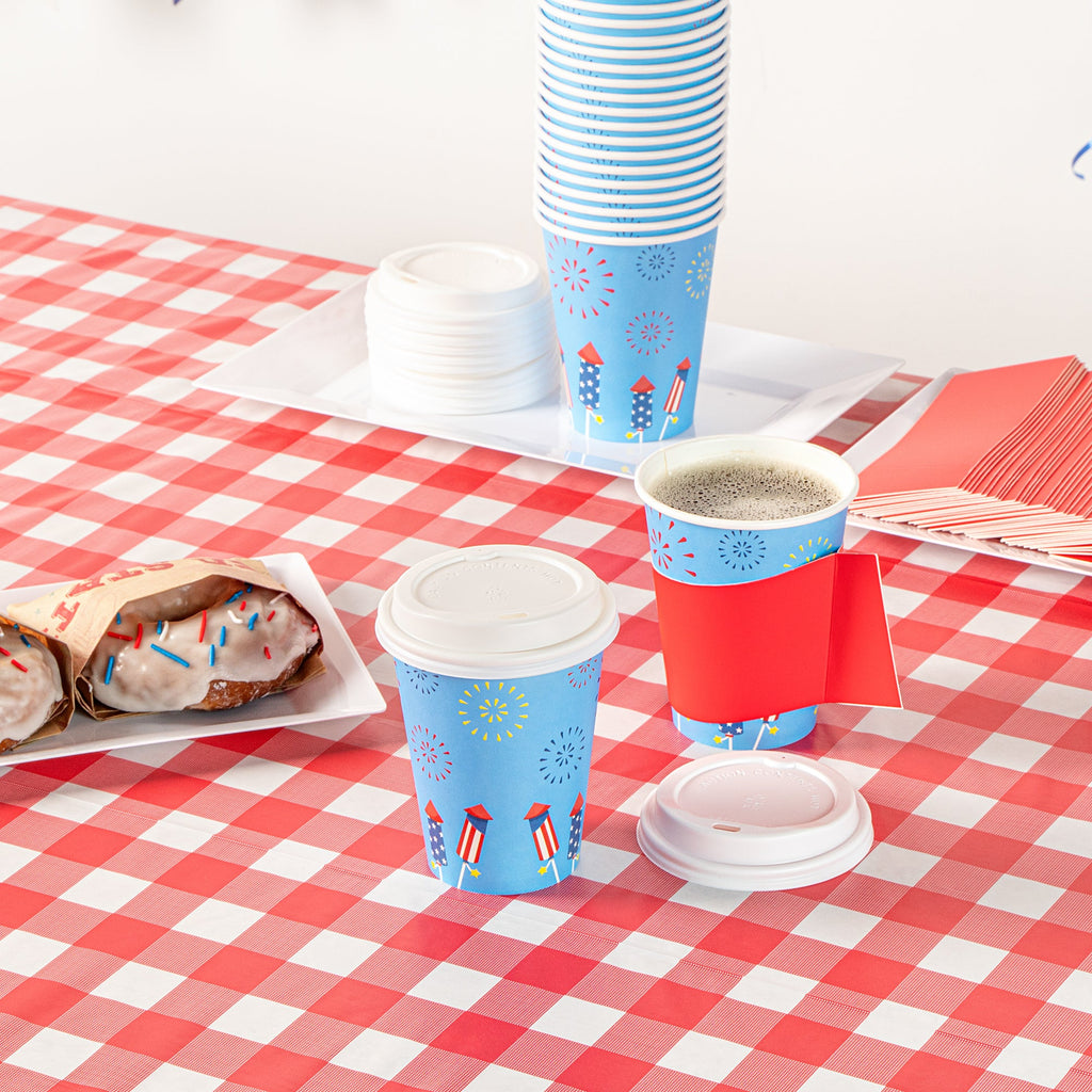 Restpresso 12 oz 4th of July Paper Single Wall Coffee Cup - with White Lid - 3 1/2" x 3 1/2" x 4 3/4" - 400 count box