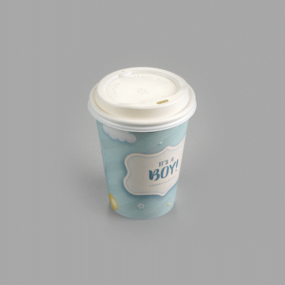 Restpresso 12 oz It's a Boy Paper Single Wall Coffee Cup - with White Lid - 3 1/2" x 3 1/2" x 4 3/4" - 20 count box