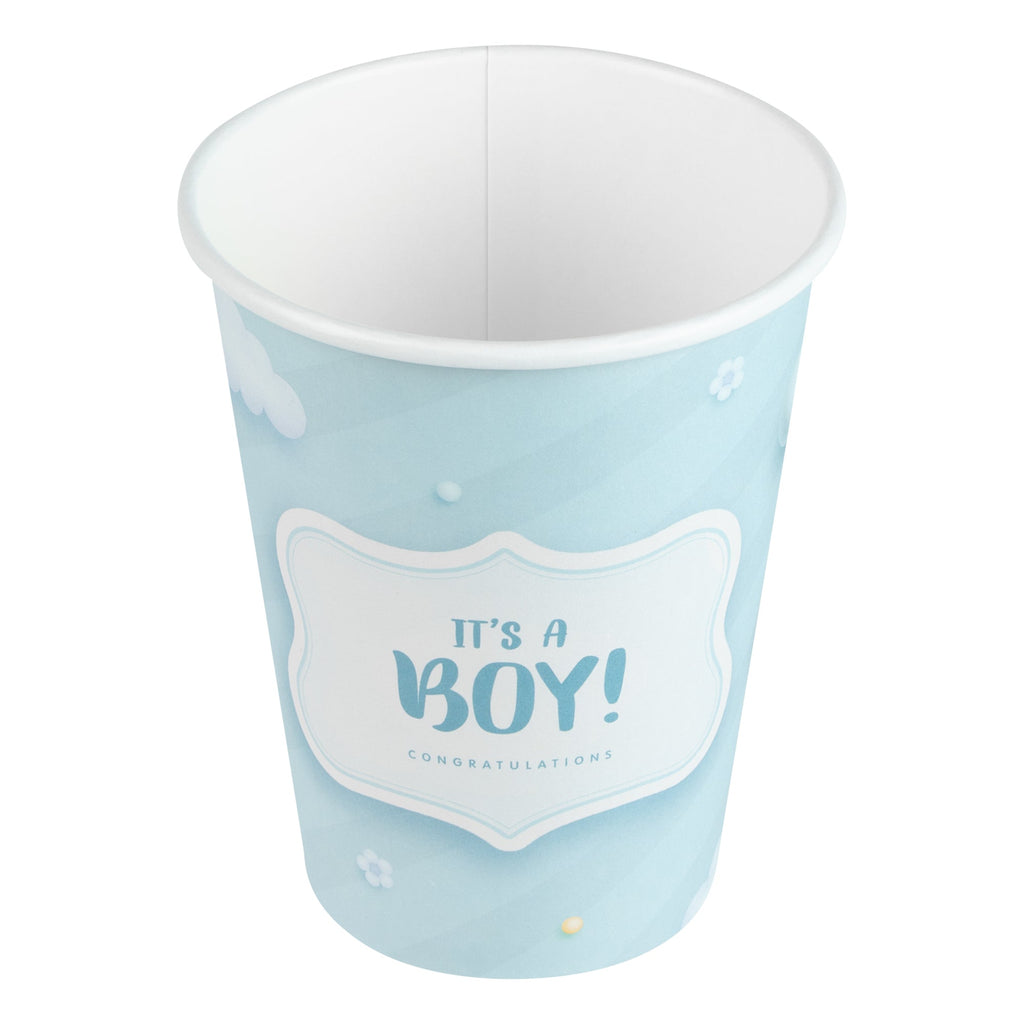 Restpresso 12 oz It's a Boy Paper Single Wall Coffee Cup - with White Lid - 3 1/2" x 3 1/2" x 4 3/4" - 20 count box