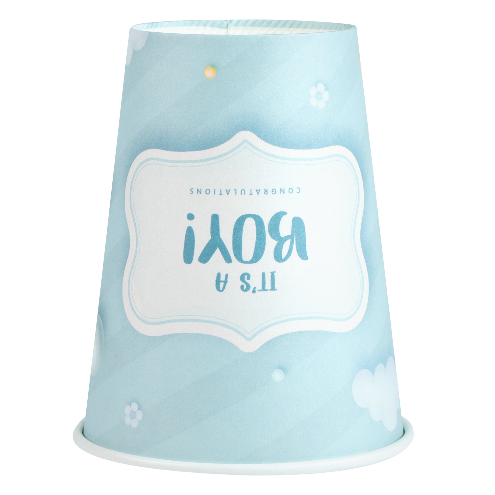 Restpresso 12 oz It's a Boy Paper Single Wall Coffee Cup - with White Lid - 3 1/2" x 3 1/2" x 4 3/4" - 20 count box
