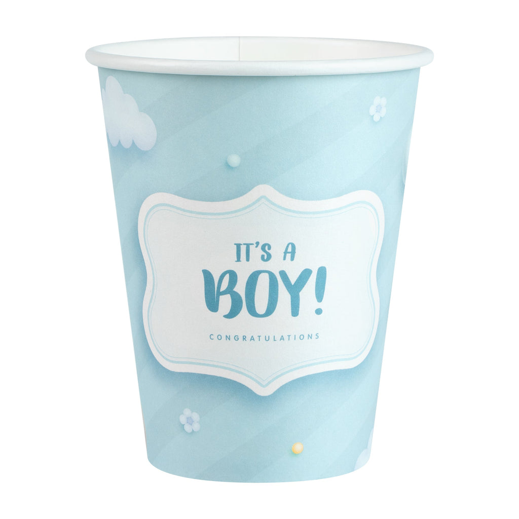 Restpresso 12 oz It's a Boy Paper Single Wall Coffee Cup - with White Lid - 3 1/2" x 3 1/2" x 4 3/4" - 400 count box