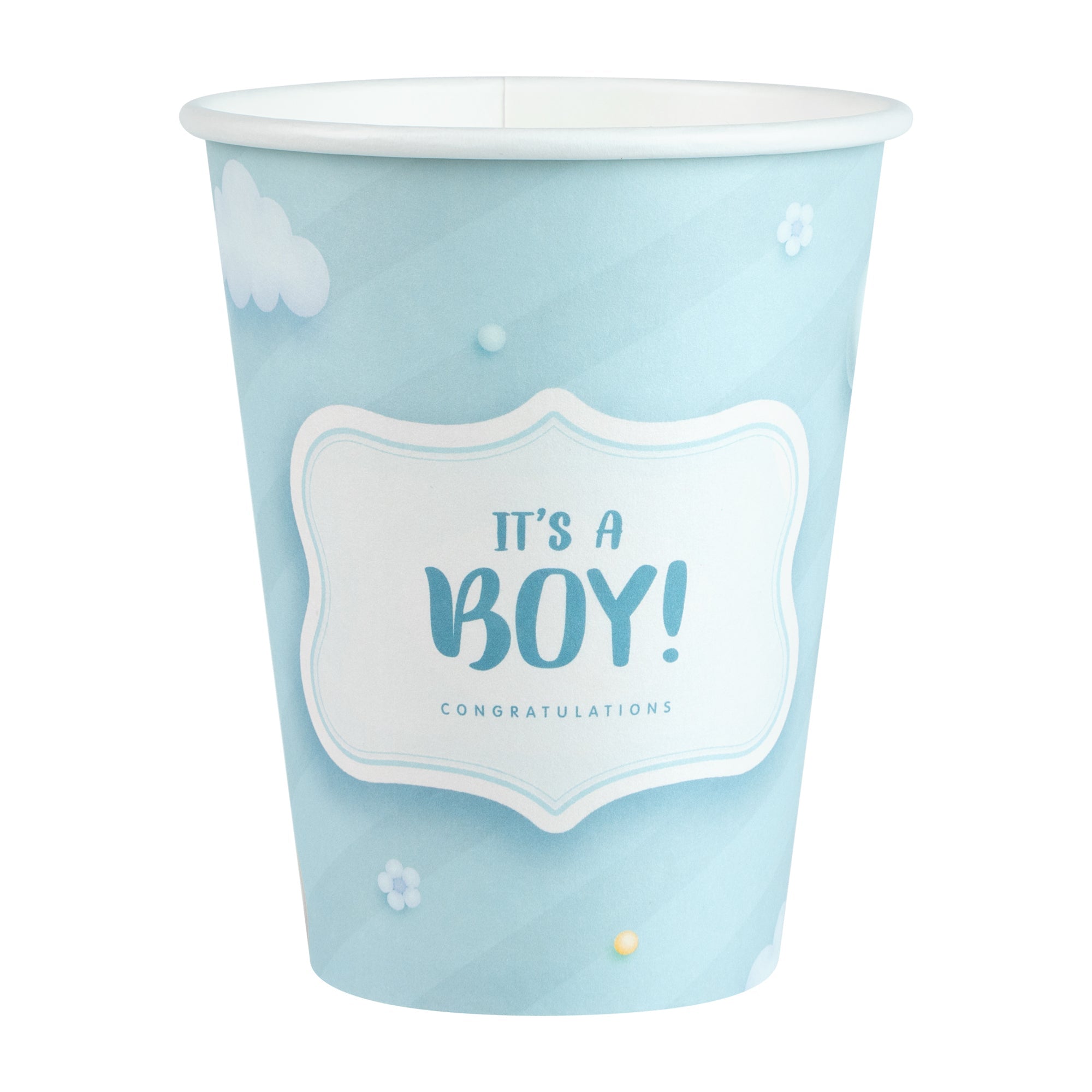 Restpresso 12 oz It's a Boy Paper Single Wall Coffee Cup - with White Lid - 3 1/2" x 3 1/2" x 4 3/4" - 400 count box