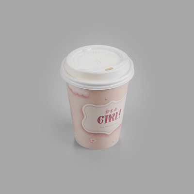Restpresso 12 oz It's a Girl Paper Single Wall Coffee Cup - with White Lid - 3 1/2" x 3 1/2" x 4 3/4" - 20 count box