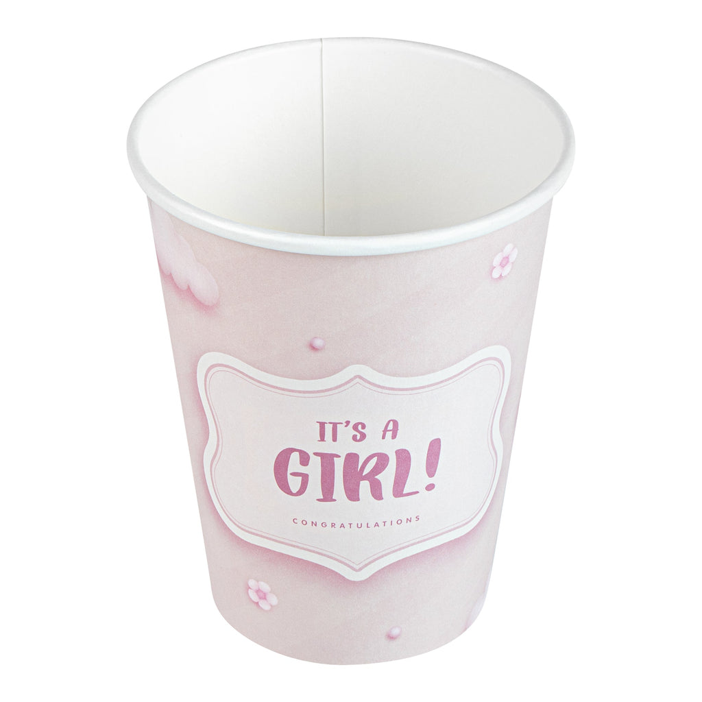 Restpresso 12 oz It's a Girl Paper Single Wall Coffee Cup - with White Lid - 3 1/2" x 3 1/2" x 4 3/4" - 20 count box