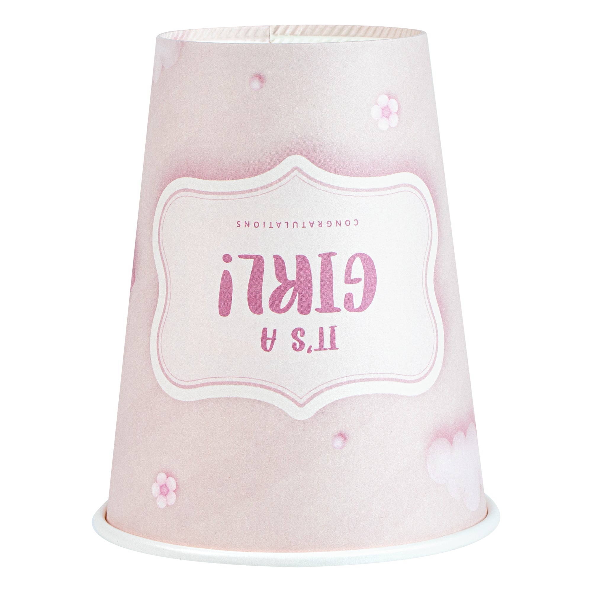 Restpresso 12 oz It's a Girl Paper Single Wall Coffee Cup - with White Lid - 3 1/2" x 3 1/2" x 4 3/4" - 20 count box