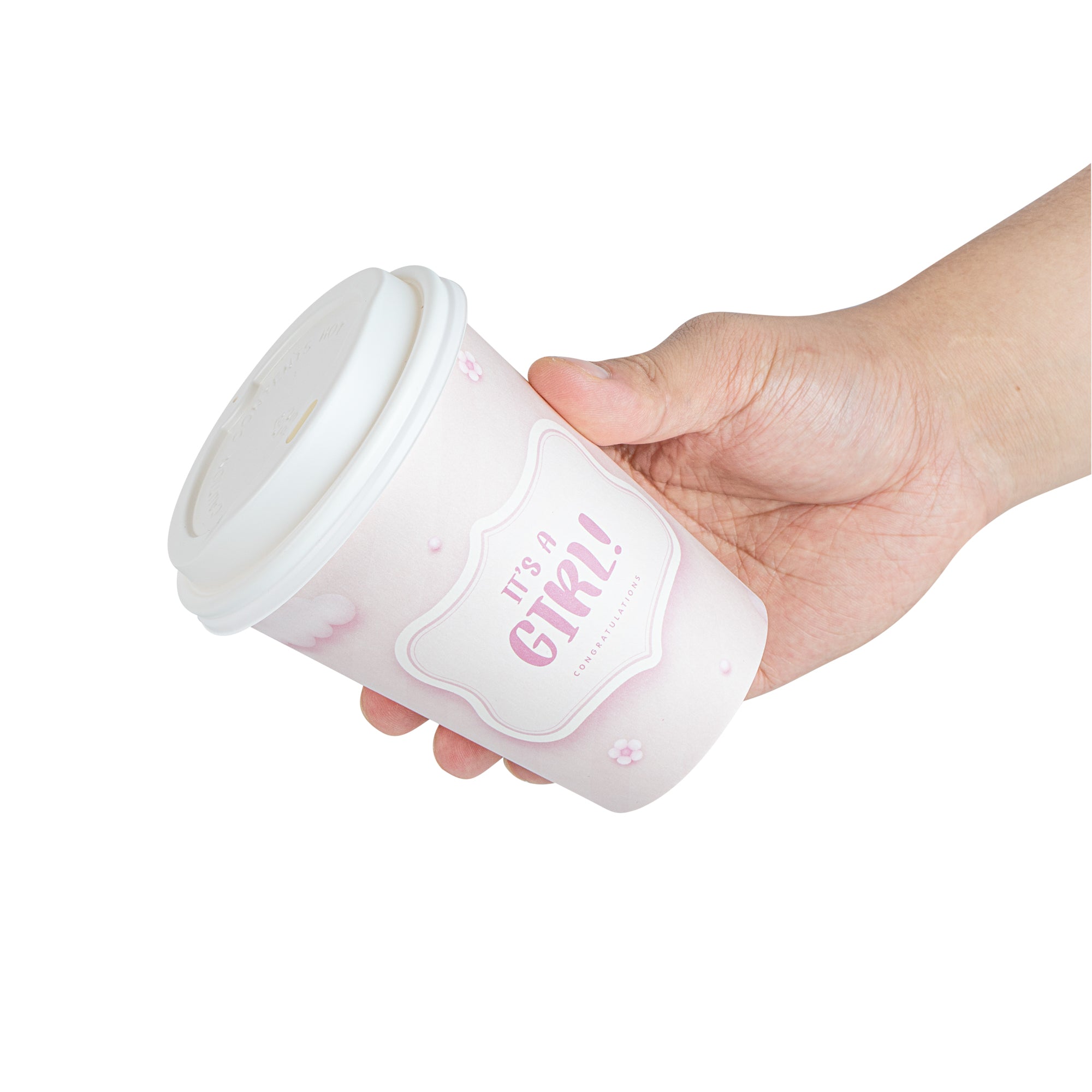 Restpresso 12 oz It's a Girl Paper Single Wall Coffee Cup - with White Lid - 3 1/2" x 3 1/2" x 4 3/4" - 400 count box