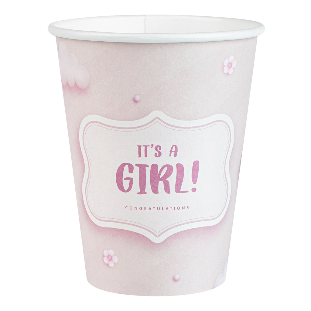Restpresso 12 oz It's a Girl Paper Single Wall Coffee Cup - with White Lid - 3 1/2" x 3 1/2" x 4 3/4" - 400 count box