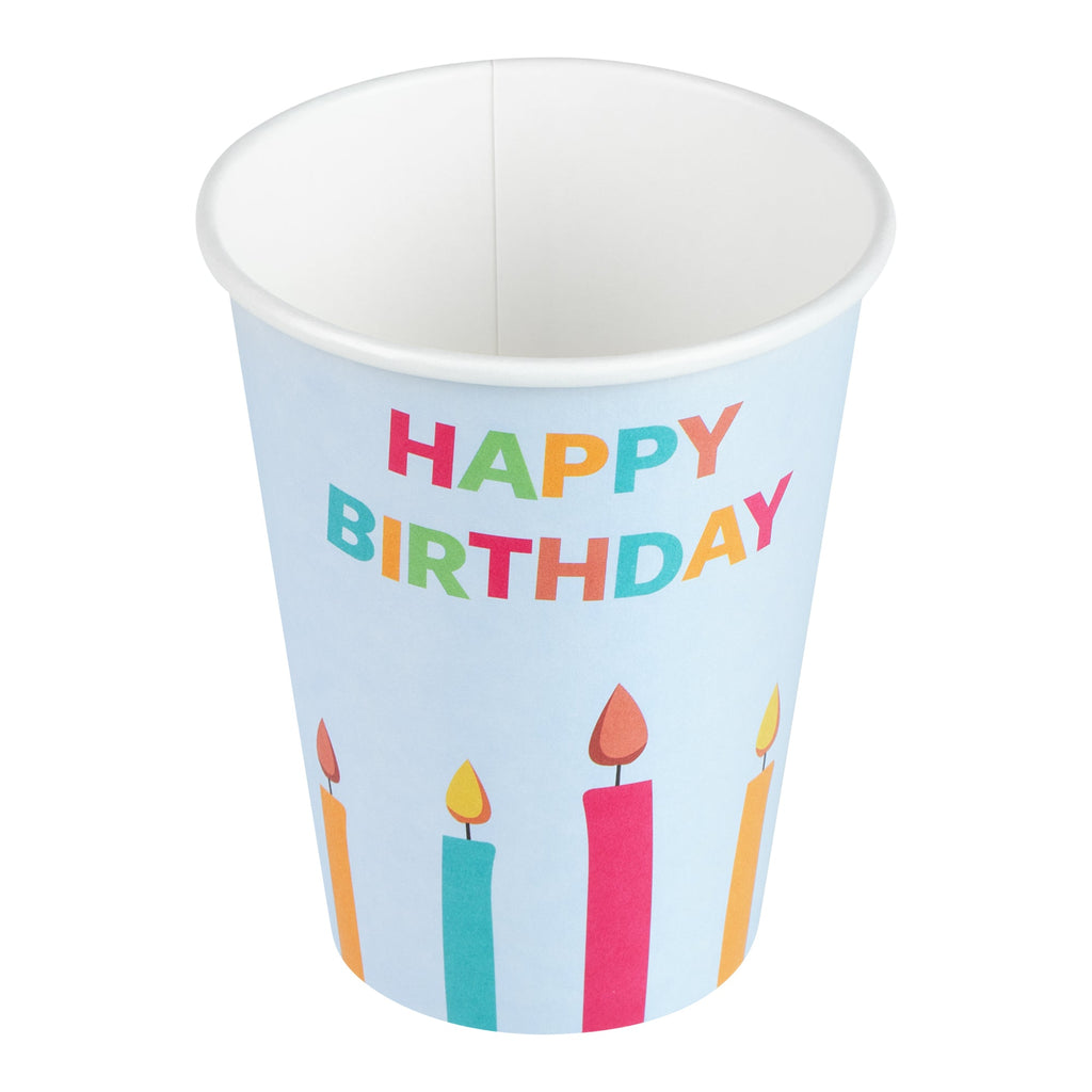 Restpresso 12 oz Happy Birthday Paper Single Wall Coffee Cup - with White Lid - 3 1/2" x 3 1/2" x 4 3/4" - 400 count box
