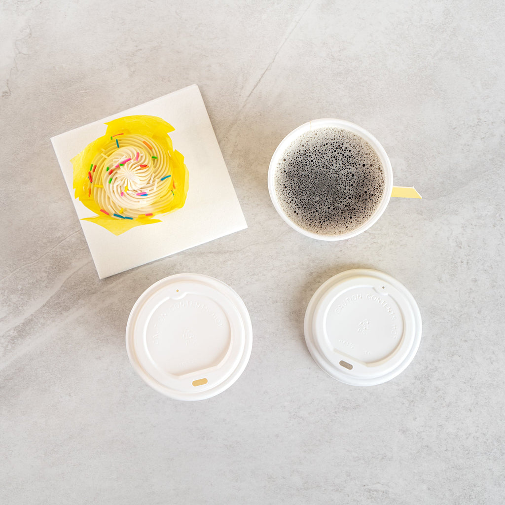 Restpresso 12 oz Happy Birthday Paper Single Wall Coffee Cup - with White Lid - 3 1/2" x 3 1/2" x 4 3/4" - 400 count box
