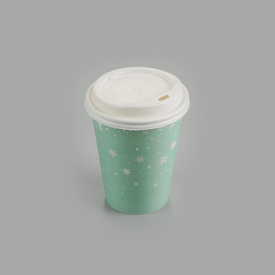 Restpresso 12 oz Blue Christmas Snowflakes Paper Single Wall Coffee Cup - with White Lid - 3 1/2" x 3 1/2" x 4 3/4" - 400 count box