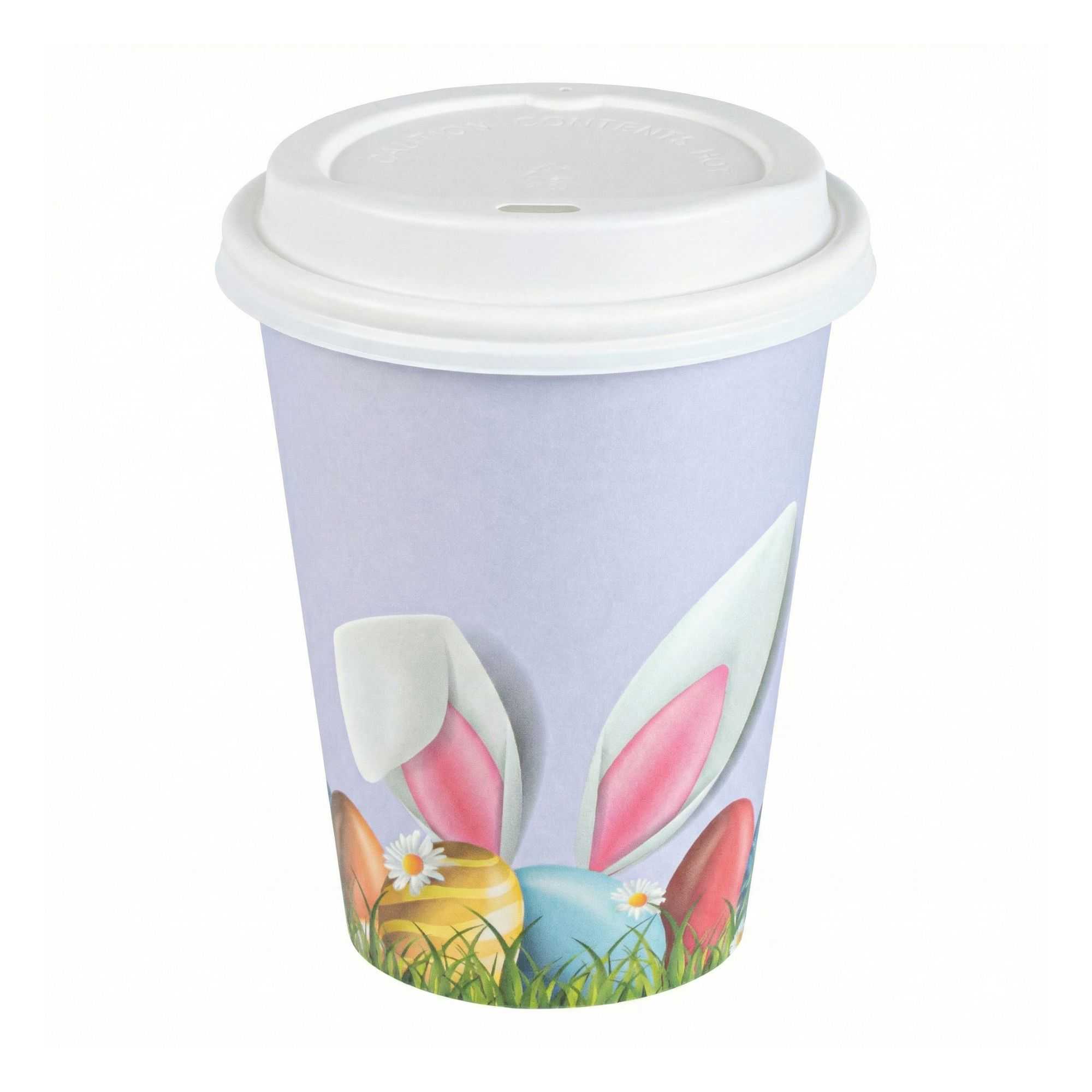 Restpresso 12 oz Easter Paper Single Wall Coffee Cup - with White Lid - 3 1/2" x 3 1/2" x 4 3/4" - 400 count box