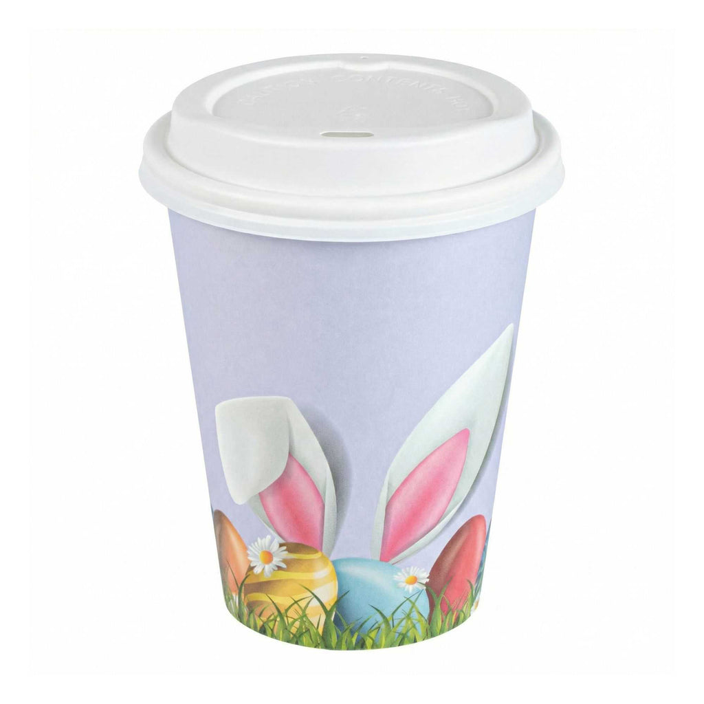 Restpresso 12 oz Easter Paper Single Wall Coffee Cup - with White Lid - 3 1/2" x 3 1/2" x 4 3/4" - 20 count box