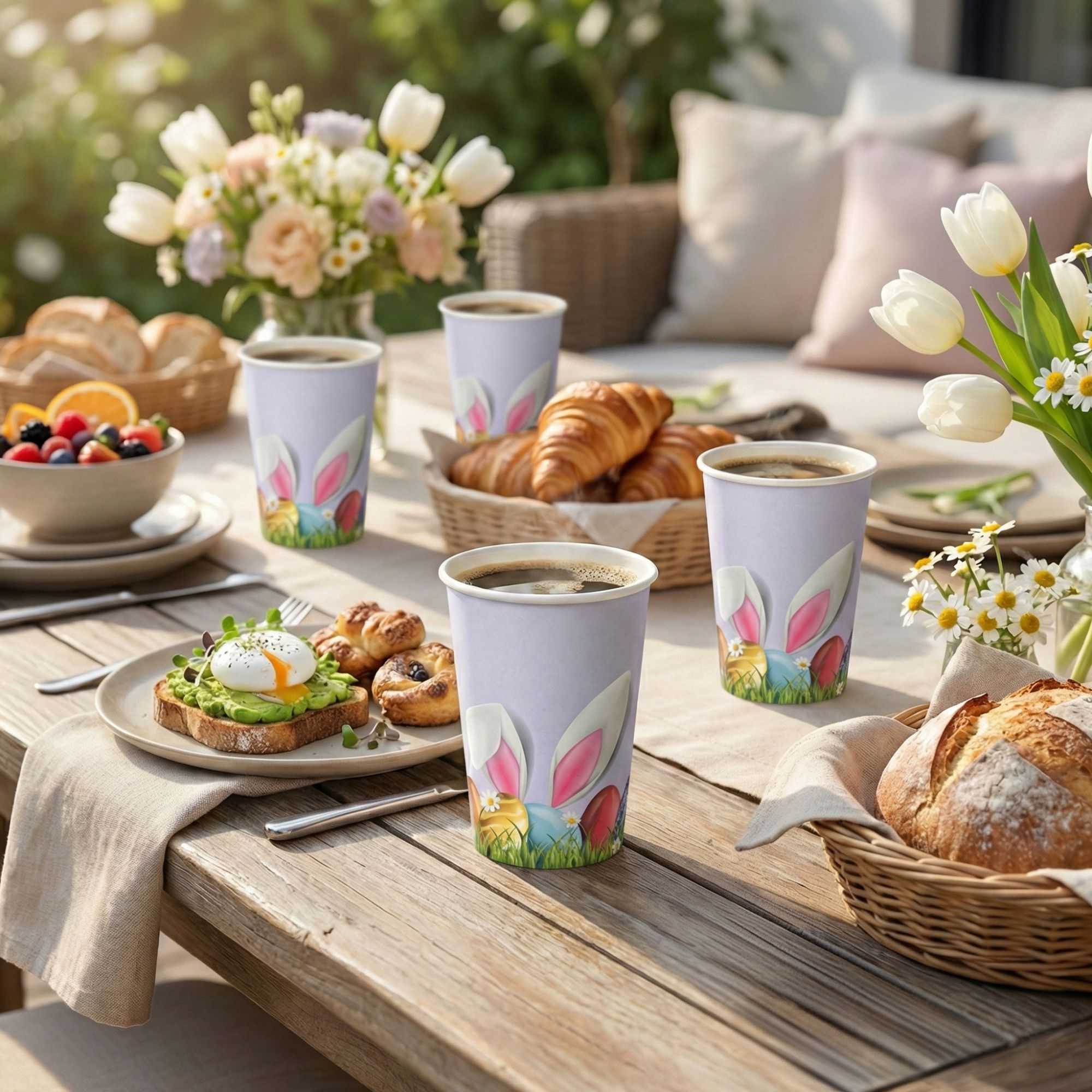 Restpresso 12 oz Easter Paper Single Wall Coffee Cup - with White Lid - 3 1/2" x 3 1/2" x 4 3/4" - 20 count box