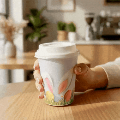 Restpresso 12 oz Easter Paper Single Wall Coffee Cup - with White Lid - 3 1/2" x 3 1/2" x 4 3/4" - 20 count box