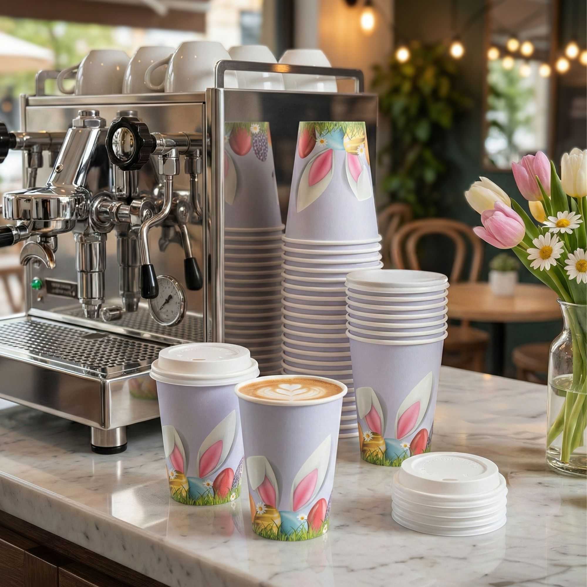 Restpresso 12 oz Easter Paper Single Wall Coffee Cup - with White Lid - 3 1/2" x 3 1/2" x 4 3/4" - 400 count box