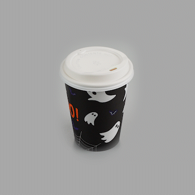 Restpresso 12 oz Halloween Paper Single Wall Coffee Cup - with White Lid - 3 1/2" x 3 1/2" x 4 3/4" - 400 count box