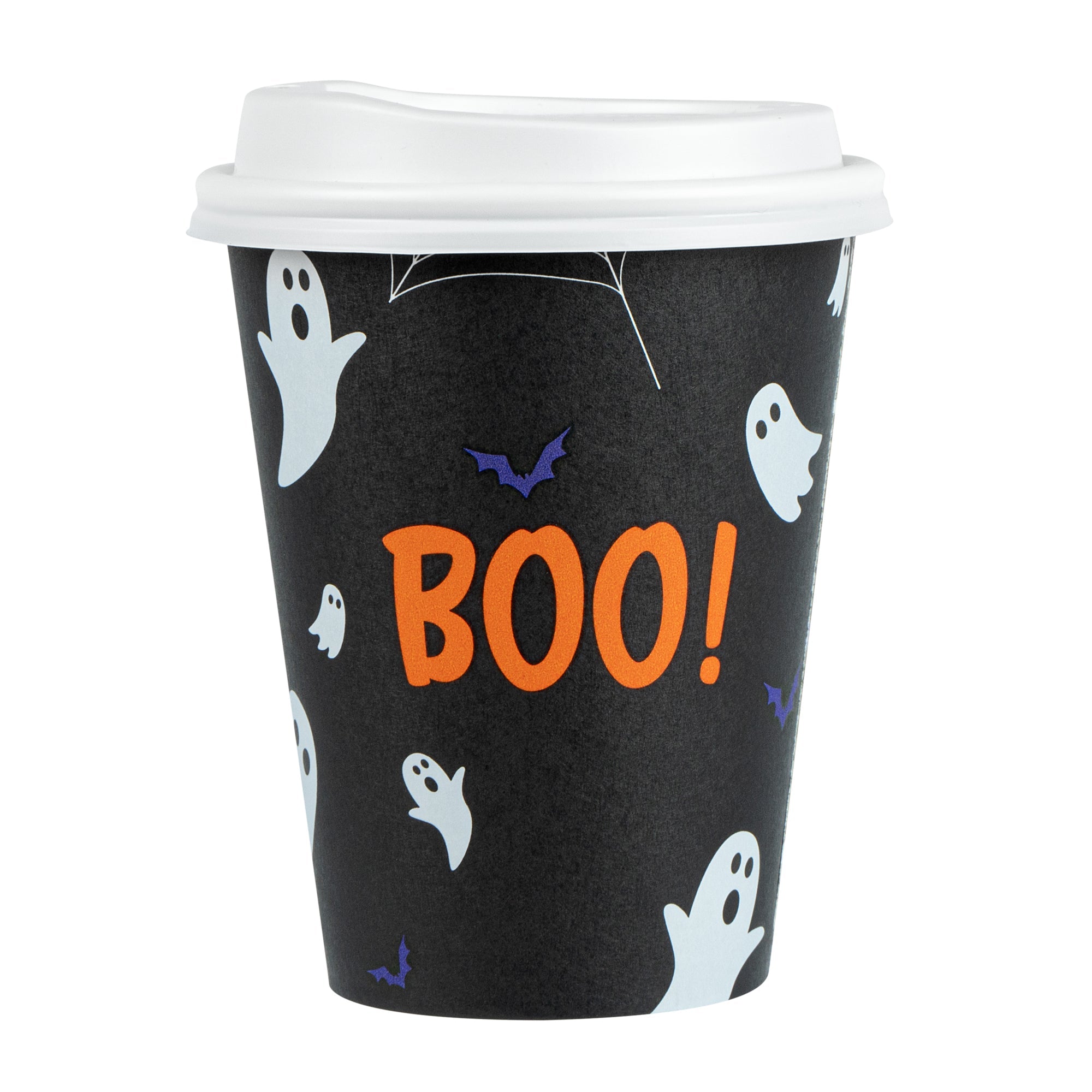 Restpresso 12 oz Halloween Paper Single Wall Coffee Cup - with White Lid - 3 1/2" x 3 1/2" x 4 3/4" - 400 count box