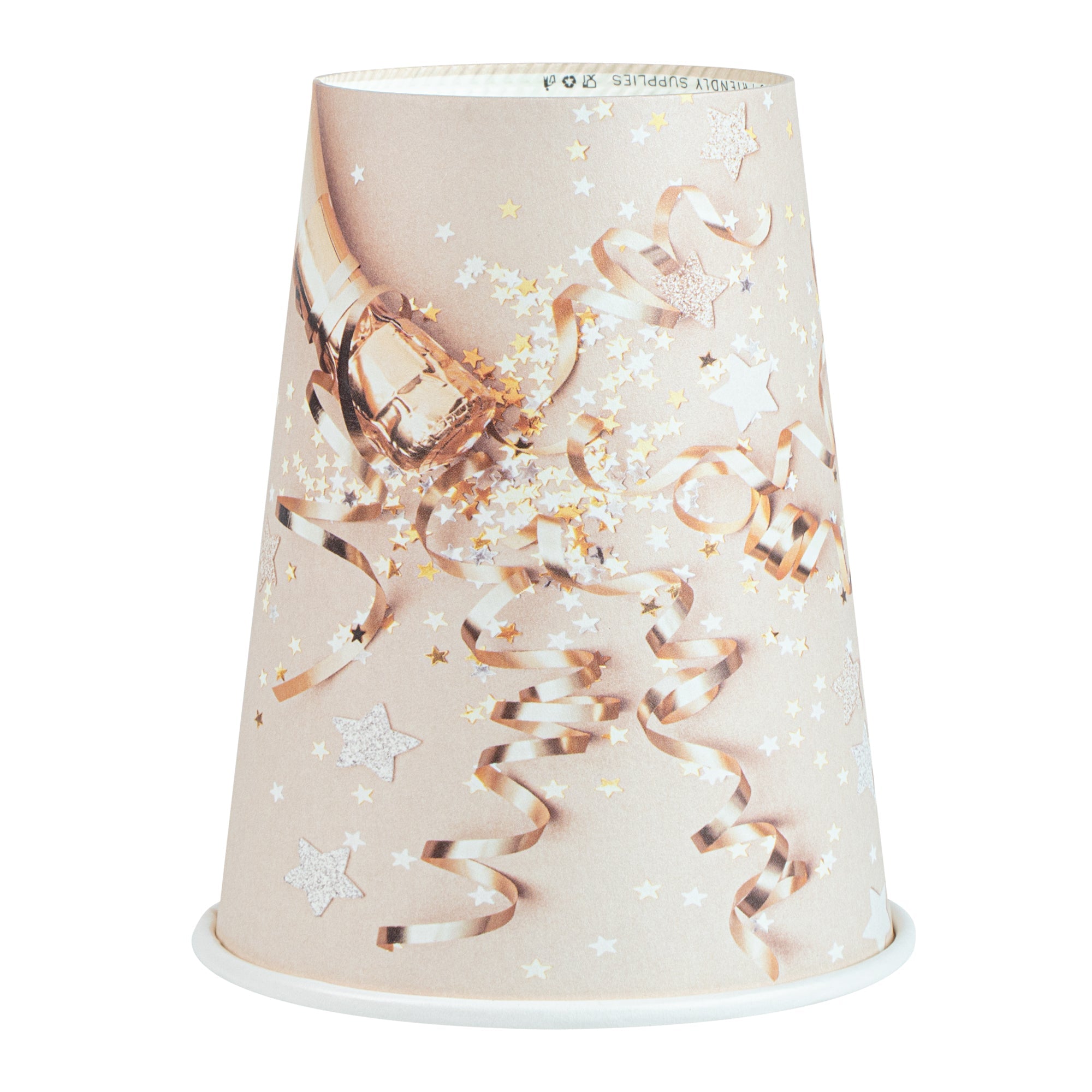 Restpresso 12 oz New Year's Eve Paper Single Wall Coffee Cup - with White Lid - 3 1/2" x 3 1/2" x 4 3/4" - 400 count box