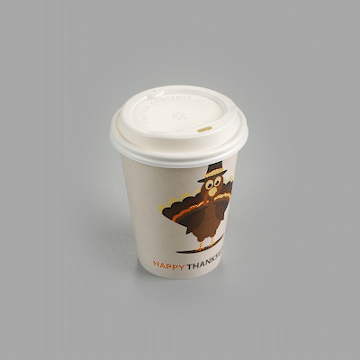 Restpresso 12 oz Happy Thanksgiving Paper Single Wall Coffee Cup - with White Lid - 3 1/2" x 3 1/2" x 4 3/4" - 20 count box
