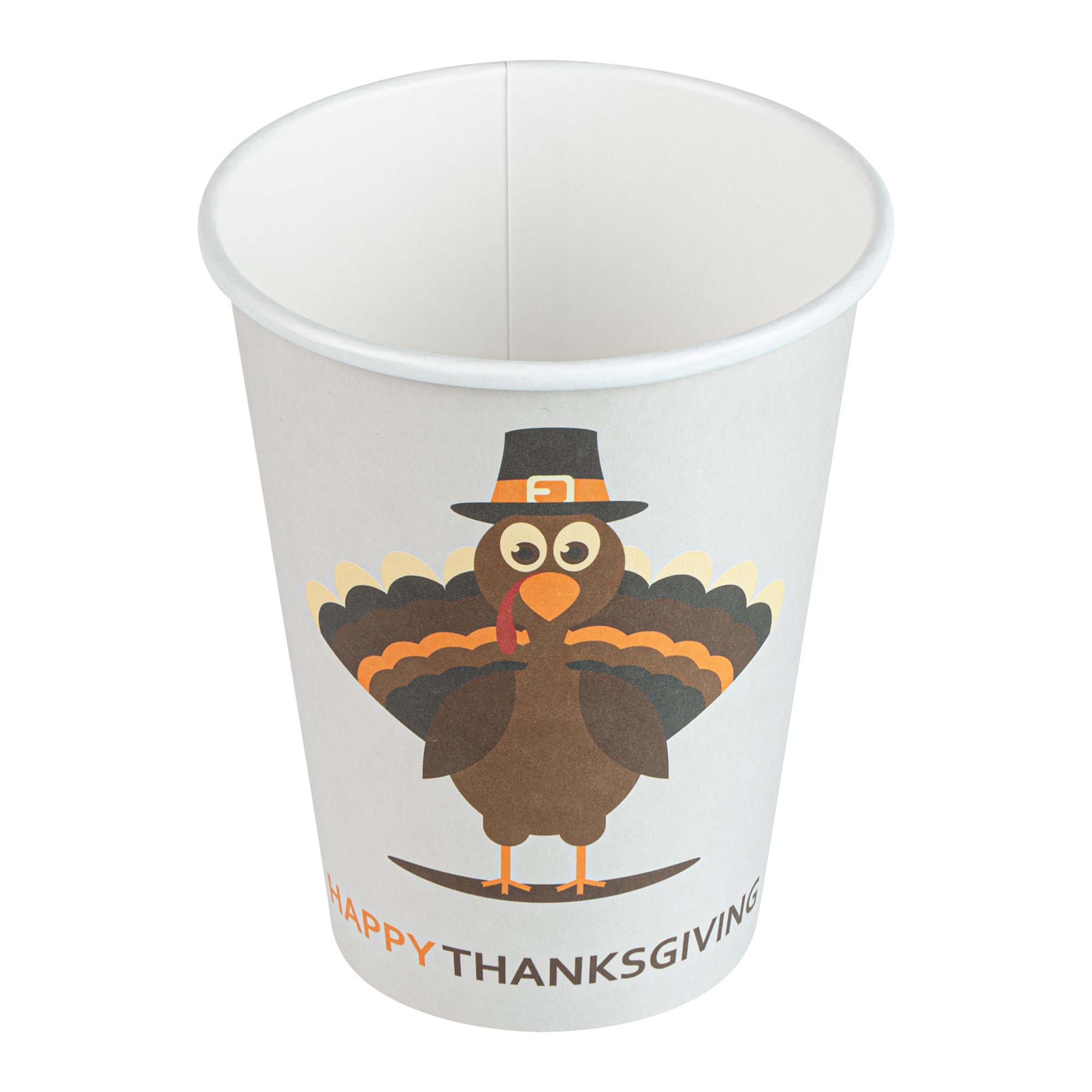 Restpresso 12 oz Happy Thanksgiving Paper Single Wall Coffee Cup - with White Lid - 3 1/2" x 3 1/2" x 4 3/4" - 400 count box