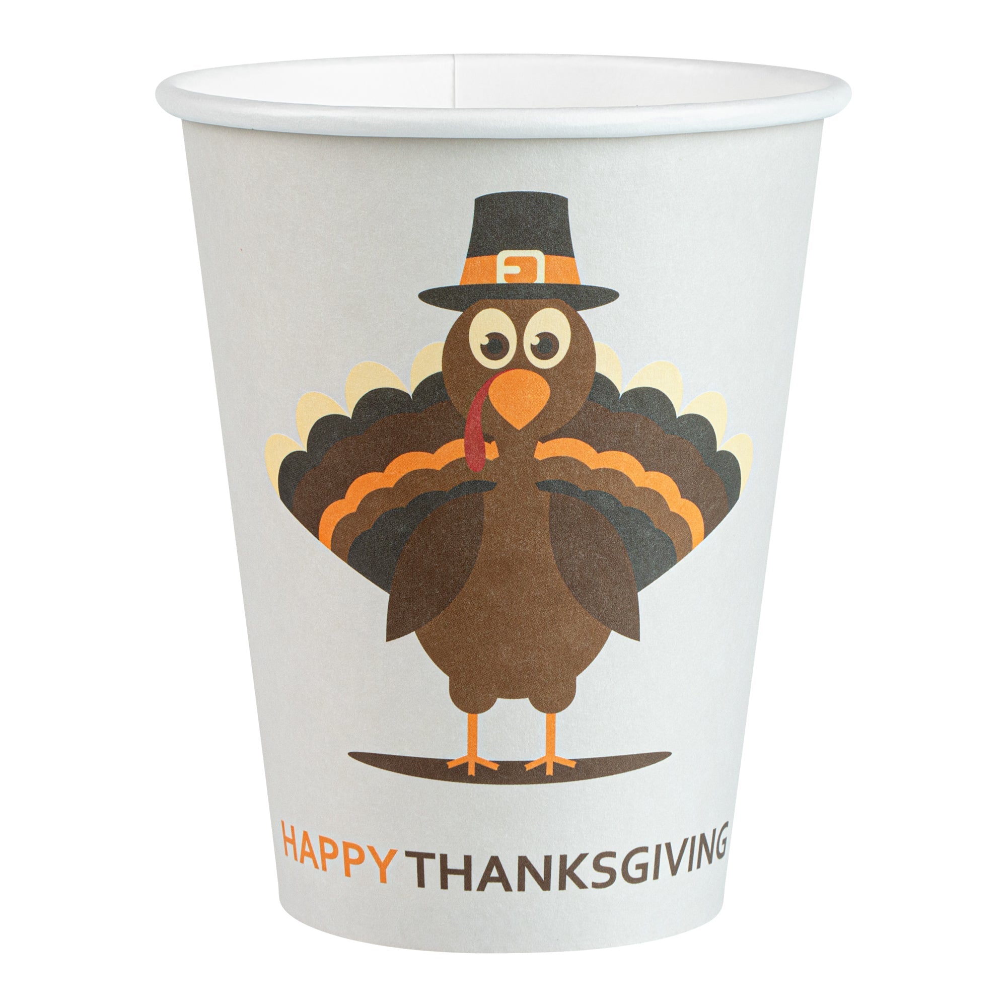 Restpresso 12 oz Happy Thanksgiving Paper Single Wall Coffee Cup - with White Lid - 3 1/2" x 3 1/2" x 4 3/4" - 400 count box