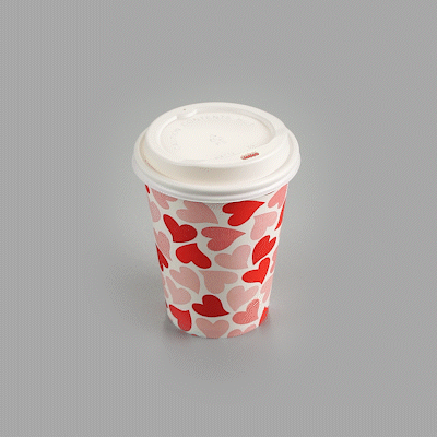 Restpresso 12 oz Valentine's Day Paper Single Wall Coffee Cup - with White Lid - 3 1/2" x 3 1/2" x 4 3/4" - 20 count box