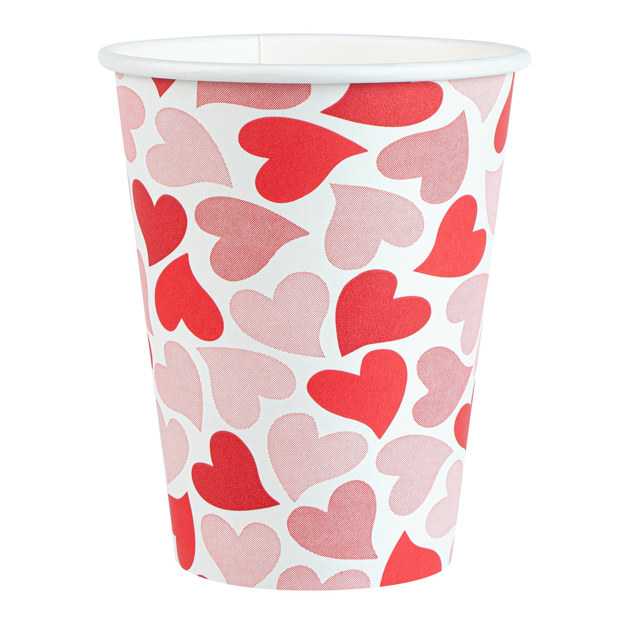 Restpresso 12 oz Valentine's Day Paper Single Wall Coffee Cup - with White Lid - 3 1/2" x 3 1/2" x 4 3/4" - 20 count box