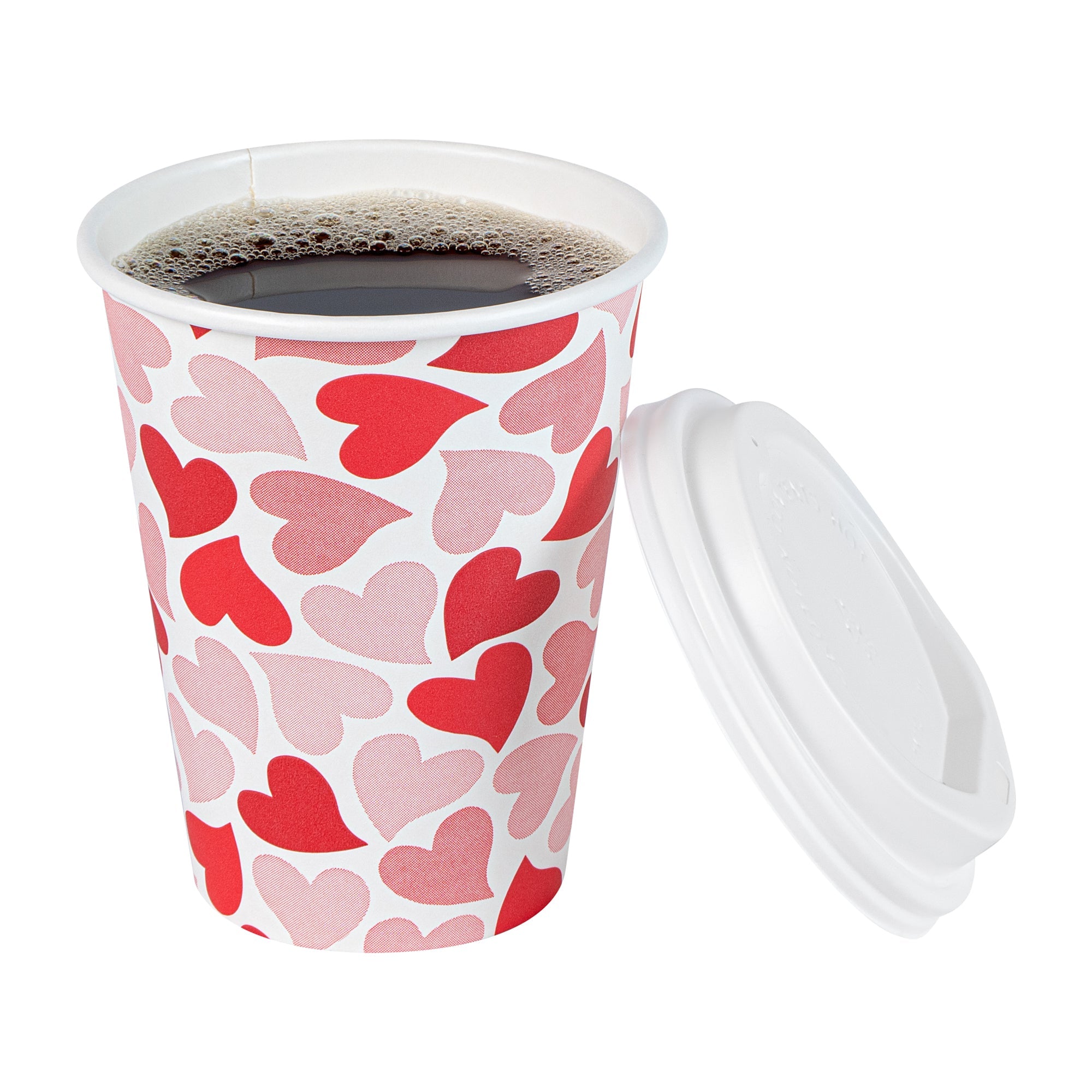 Restpresso 12 oz Valentine's Day Paper Single Wall Coffee Cup - with White Lid - 3 1/2" x 3 1/2" x 4 3/4" - 400 count box