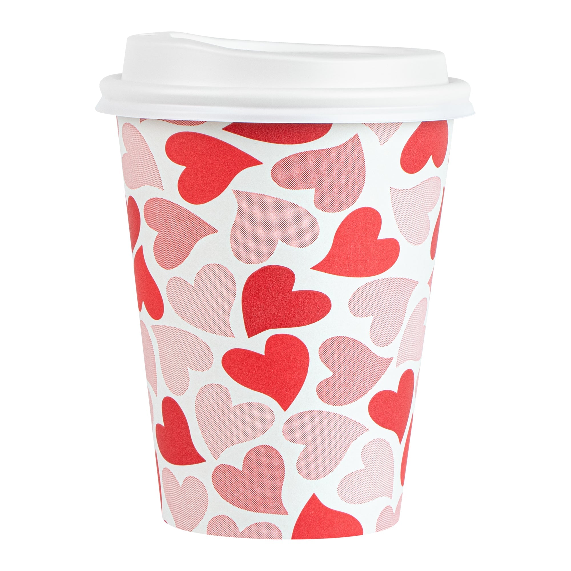 Restpresso 12 oz Valentine's Day Paper Single Wall Coffee Cup - with White Lid - 3 1/2" x 3 1/2" x 4 3/4" - 400 count box