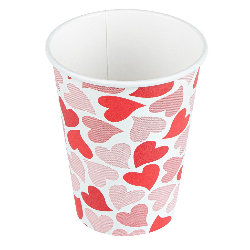 Restpresso 12 oz Valentine's Day Paper Single Wall Coffee Cup - with White Lid - 3 1/2" x 3 1/2" x 4 3/4" - 400 count box
