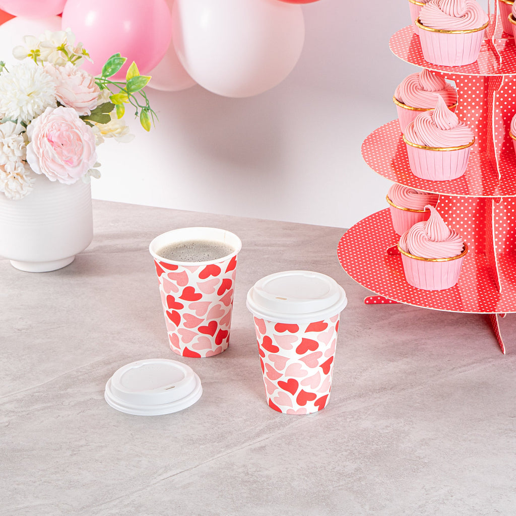 Restpresso 12 oz Valentine's Day Paper Single Wall Coffee Cup - with White Lid - 3 1/2" x 3 1/2" x 4 3/4" - 400 count box