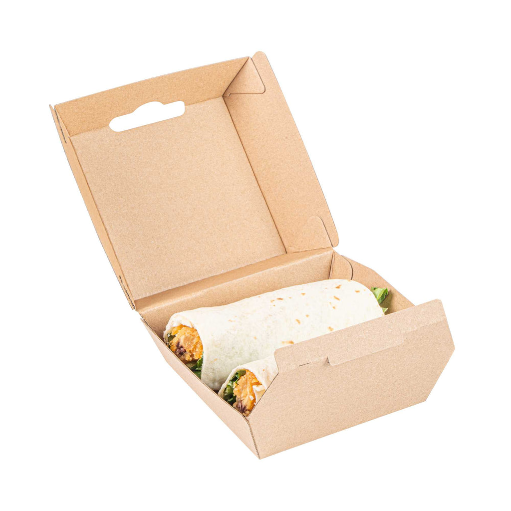 Bio Tek Square Kraft Paper Corrugated Clamshell Container - 4" x 4" x 2 3/4" - 50 count box