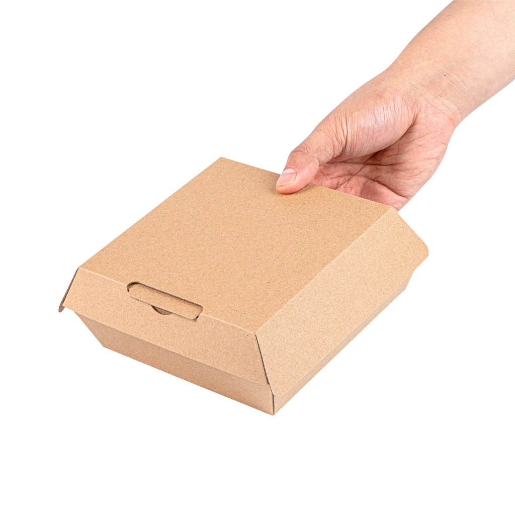 Bio Tek Square Kraft Paper Corrugated Clamshell Container - 5 1/2" x 5 1/2" x 2 3/4" - 100 count box